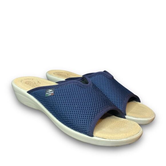 Fly Flot Navy Mesh Comfort Slide Sandals Made in Italy Women's size 9 EU 41 - Picture 1 of 13
